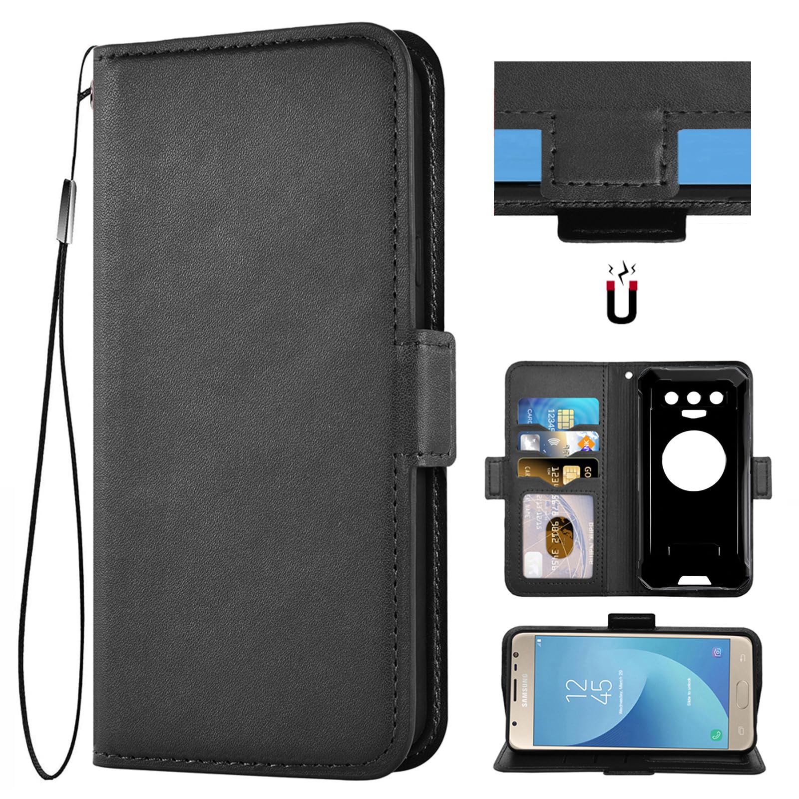 Auotu PU Leather with camera lens protection Wallet Pouch Flip Case Cover With Stand Card Slot Design For FOSSiBOT F102 Smartphone (Black)
