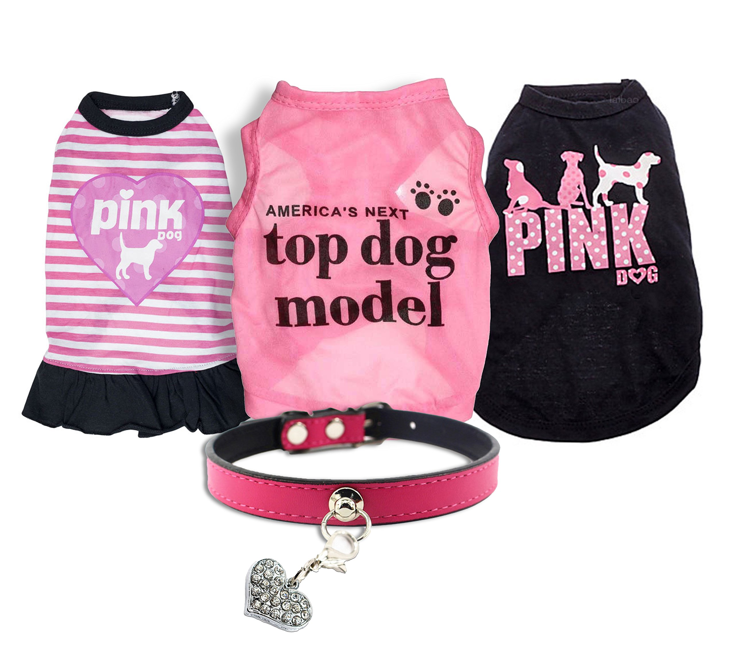 Ollypet Set of 5 Bulk Dog Clothes Dress Shirt Collar For Small Dogs Girl Accessories Puppy Cat Pink Pet Cute Summer Apparel Chihuahua Yorkie XS