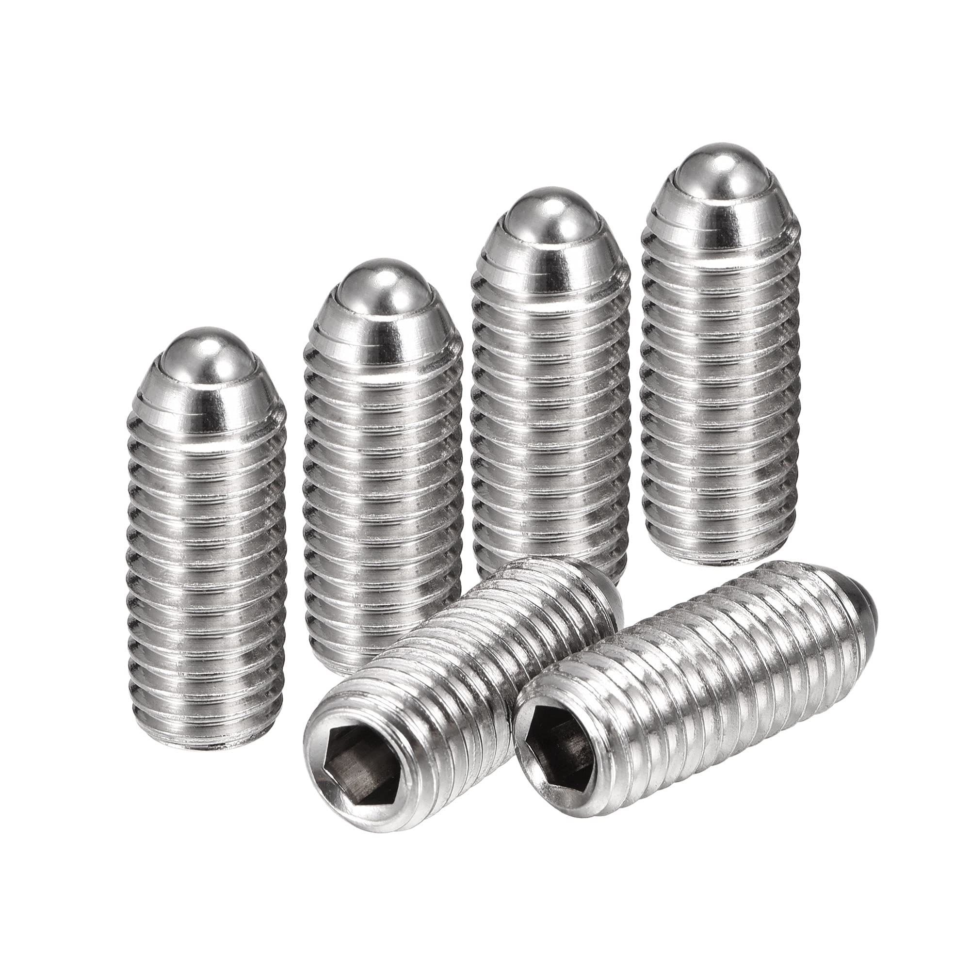 sourcing map Ball Point Set Screws, M10 x 25mm 304 Stainless Steel Metric Spring Hex Socket Screw 6pcs