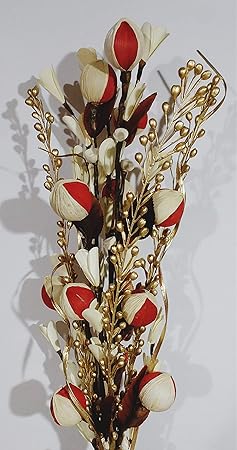 Bunch of Handmade Dry Palm Leaf Flowers, moti Sticks and Dry Palm Leaves Filler, 60cm Bunch