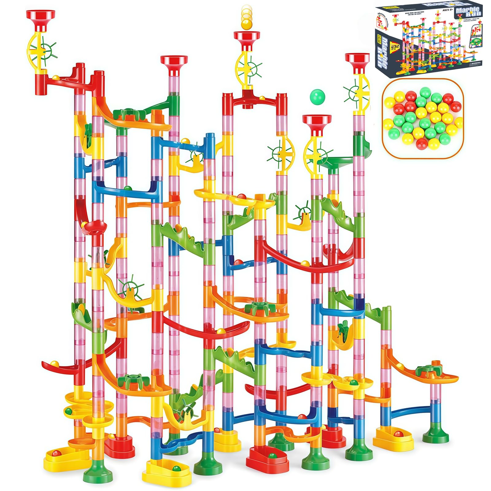 Marble Run 232 PCS Building Toy Set with 45 Plastic Marbles, Creative Marbel Run Track Construction Game for Kids, Educational STEM Marble Runs Gift for 3 4 5 6-8-12 Year Olds Boys Girls