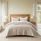 EVERGRACE 100% Cotton Paisley Quilt Set, Oversized King 3 Piece Set – Prewashed Lightweight Bedspread with 2 Shams, Soft & Breathable Matelasse Coverlet for All-Season Comfort, Flax Beige