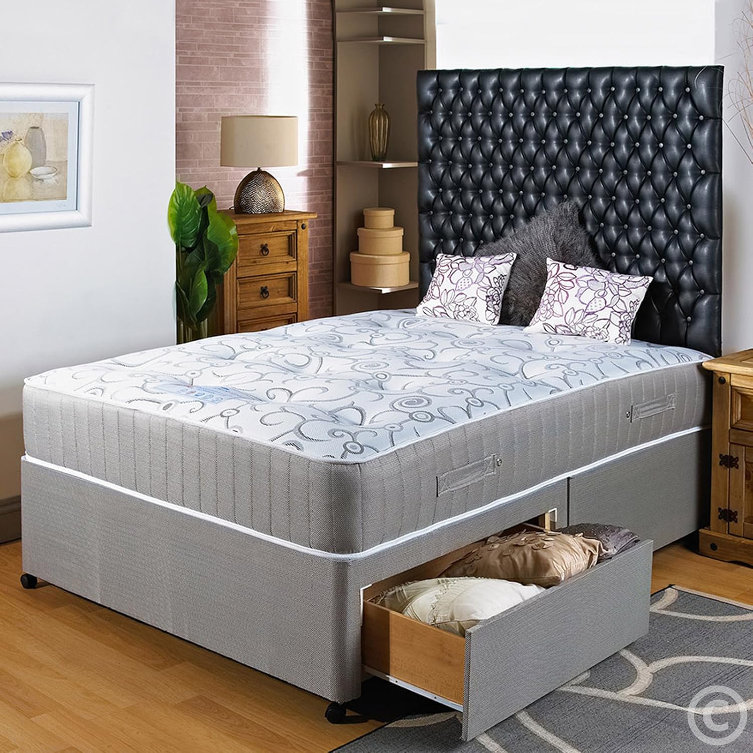 Hf4you 3ft 6 Large Single Divan Bed Visco 2 Drawers Same Side