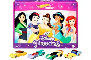 Hot Wheels Disney Princess Toy Cars 5-Pack, Set of 5 Character Vehicles in 1:64 Scale: Mulan, Snow White, Belle, Jasmine & Ariel