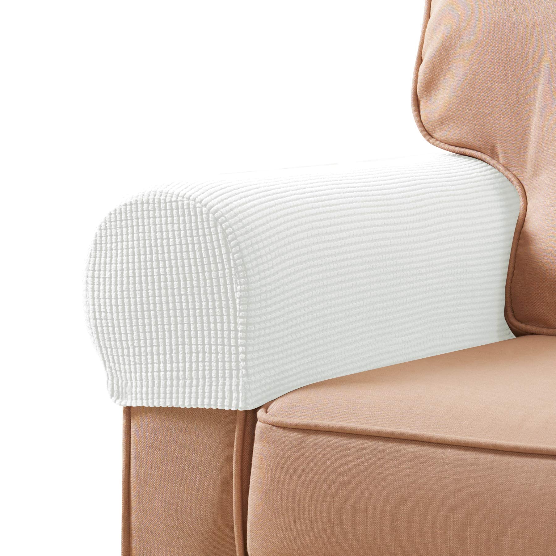 subrtex Spandex Sofa Arm Covers Stretch Armrest Cover Caps for Sofa Armchairs Set of 2 (Off-White) Armchairs Arm Covers 4