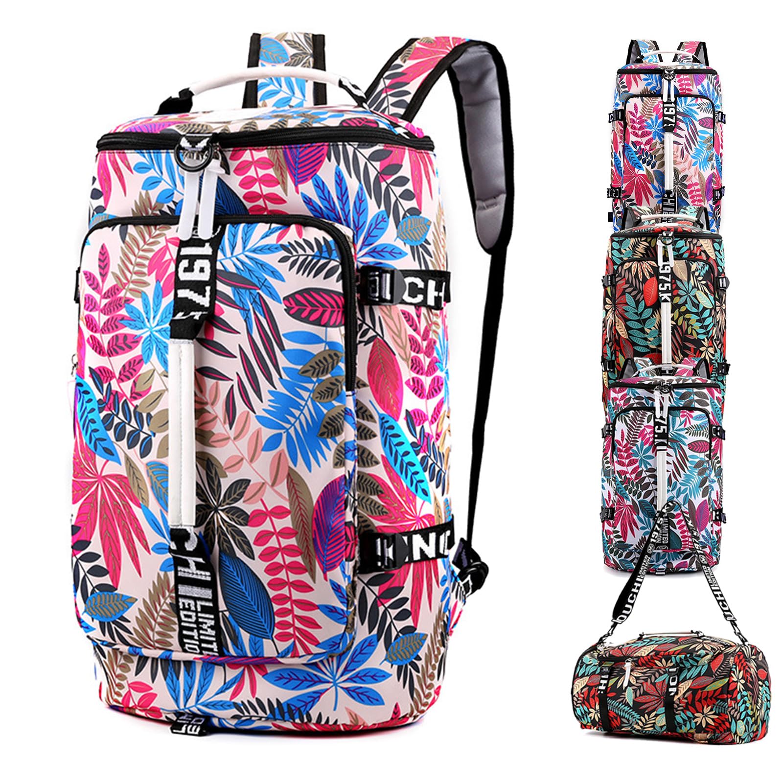 Hiking Backpack, 40L Waterproof Lightweight Rucksack for Women, Floral Duffle Travel Shoulder Bag, Laptop Gym Tote Bag, Durable Unisex Daypack for School Outdoor Sports Walking Camping Climbing