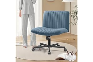 Brick Attic Armless Office Chair with Wheels, Wide Seat Fabric Desk Chair, Height Adjustable Cross Legged Computer Chair for 