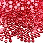 1800PCS Red Flat Backed Pearls, 4mm Half Round Flatback Pearls Gems Beads for Crafts Jewlery, Loose Pearl Beads Gem for Shoes, Cup, Wedding, Decor Hair, Nail Art Decoration