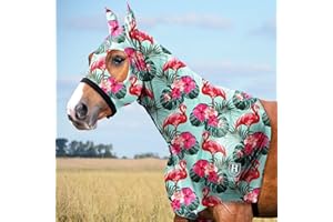 Harrison Howard Soft Horse Hood All-Covered Comfortable Sleezy for Horses with Zipper Chic Flamingo