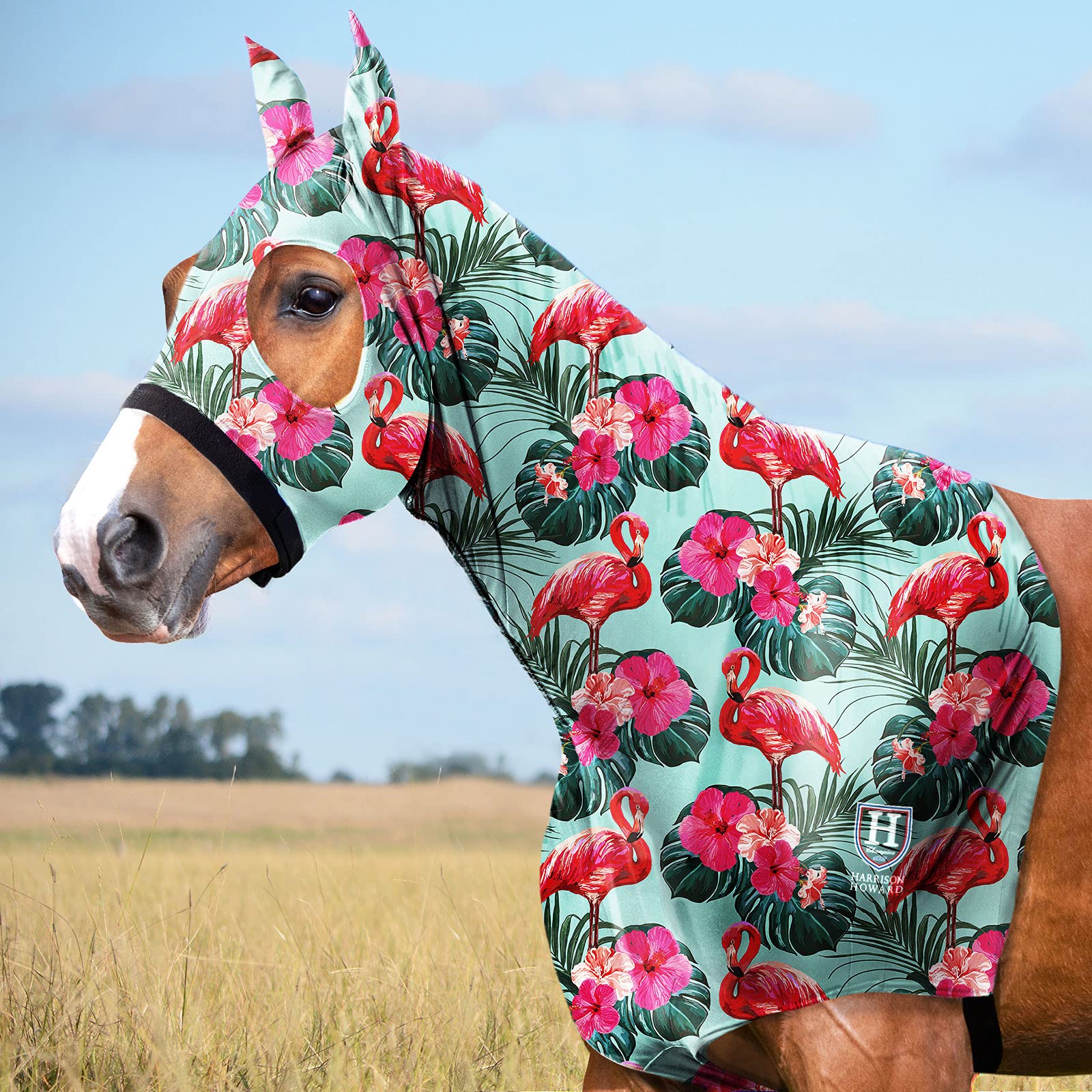 Harrison Howard Horse Stretchy Head Hood with Zipper-Chic Flamingo L