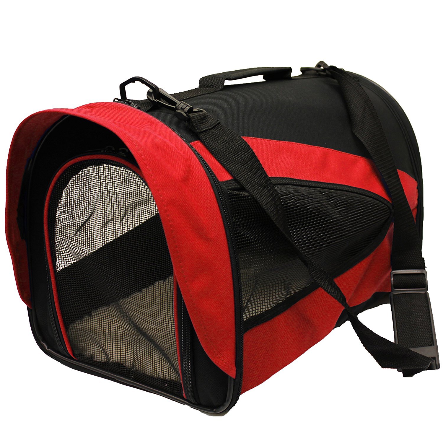 Floofy Friends Pet Carrier Bag, Large Cat Carrier Puppy Dog Carrier for Small Dogs Cats Kittens Rabbits With Reversible Fleece Mat, Foldable Travel Crate for Car - Red