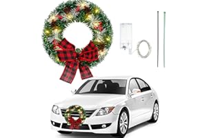 Canlierr Christmas Car Wreath with Lighted Christmas Wreath LED Decoration Artificial Xmas Truck Decor with Red Bow for Vehicle SUV Outdoor Decor(Classic Style)