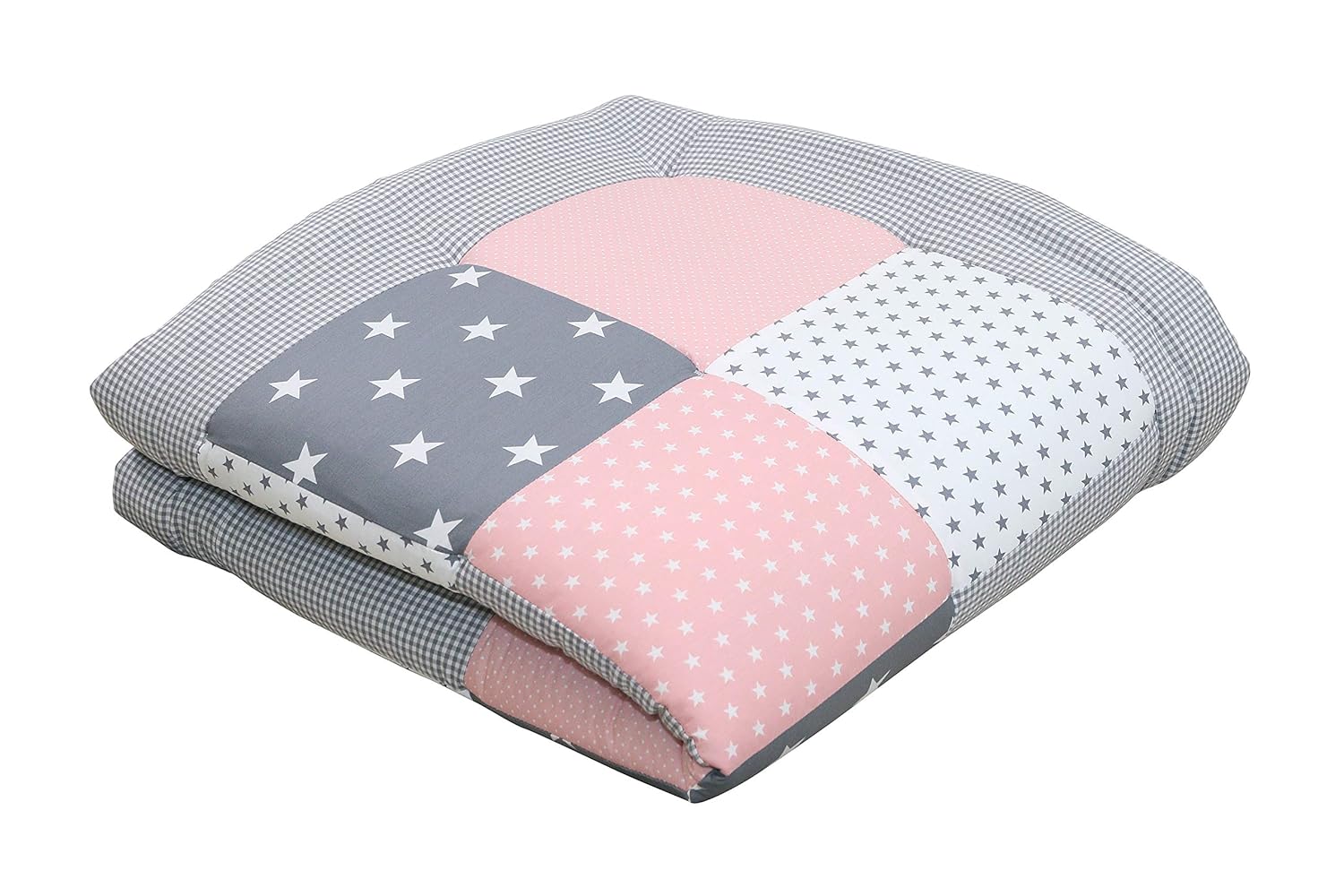 Soft Padded Baby Play Mat Thick by ULLENBOOM - 40” x 40” - Star/Polka Dot/Checkered - Infant Activity Blanket - Girls Rose/Grey