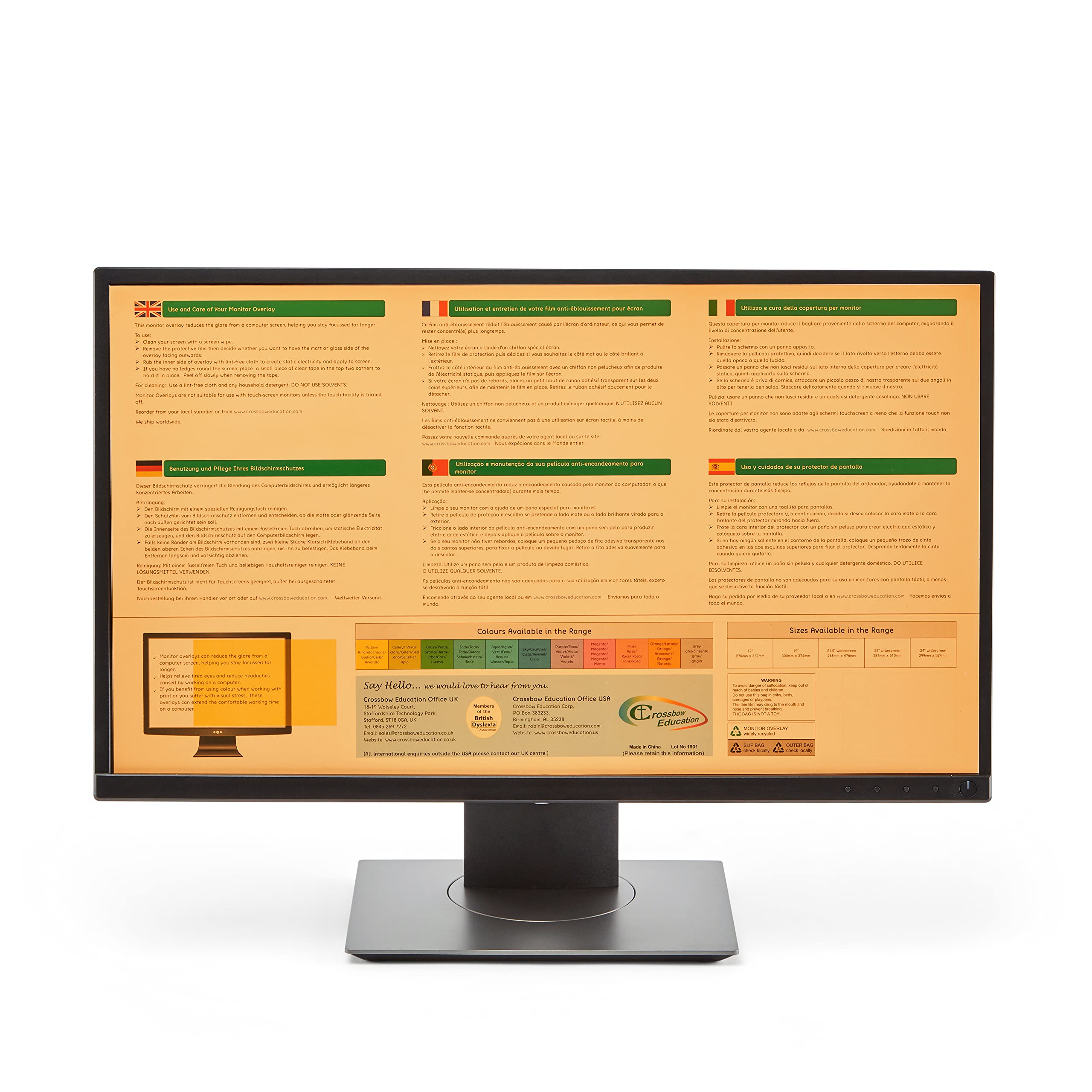 Crossbow Education 24-Inch Widescreen Monitor Overlay - Dyslexia and Visual Stress Friendly (Orange)