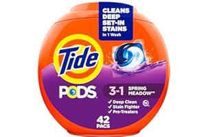 Tide PODS Laundry Detergent Pacs, 3-in-1 Stain Remover, Odor Fighter, Color Protector, 42 Count, HE compatible, Spring Meadow Scent (Packaging May Vary)