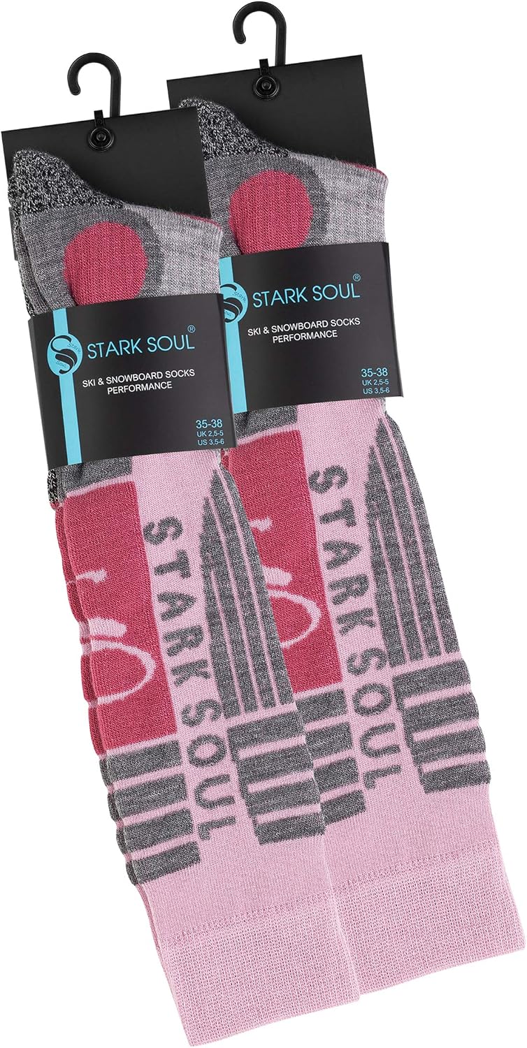 STARK SOUL 2 works of Women's Ski Functional Socks, Ski Socks with Special Padding, Dusky pink/grey, 35-38 - Image 4