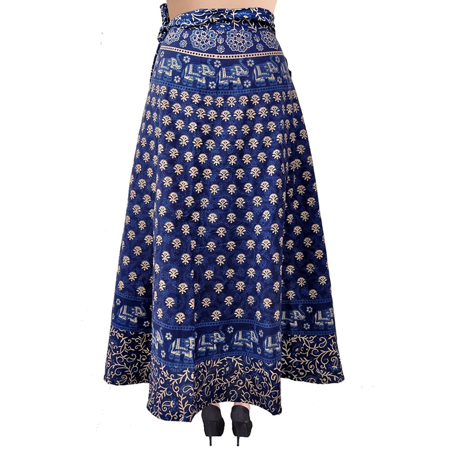 silver organisation wrap-around long skirt with printed patch-work