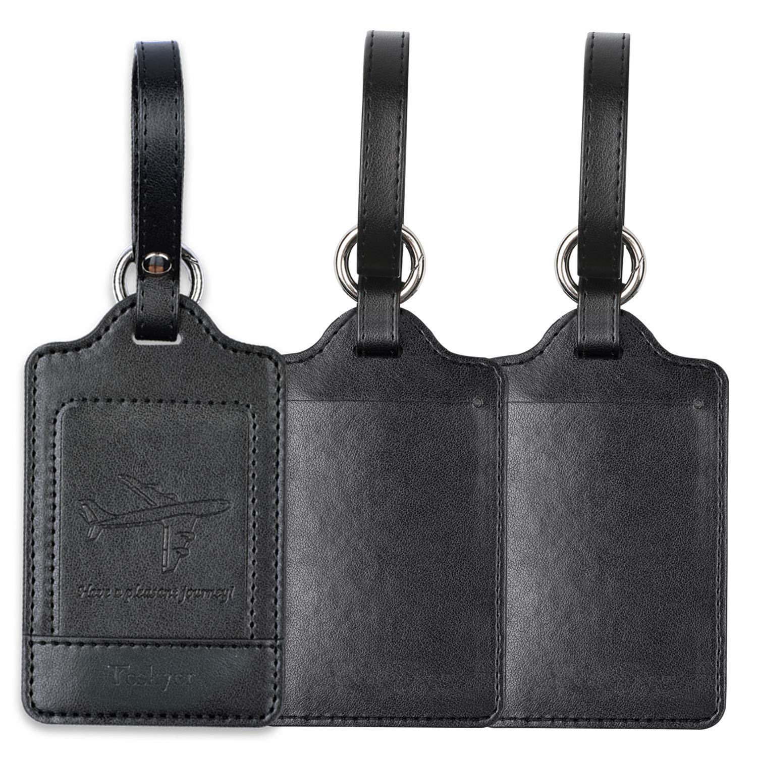 Teskyer Teskyer Luggage Tags, 3 Pack PU Leather Luggage Tags for Suitcases, Privacy Protection Bag Tags Travel Essentials, Black