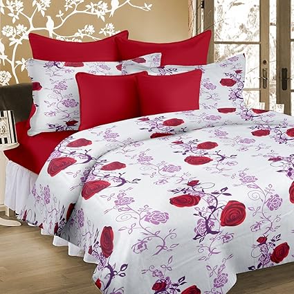 Cortina 104 TC Cotton Double Bedsheet with 2 Pillow Covers - Multicolour