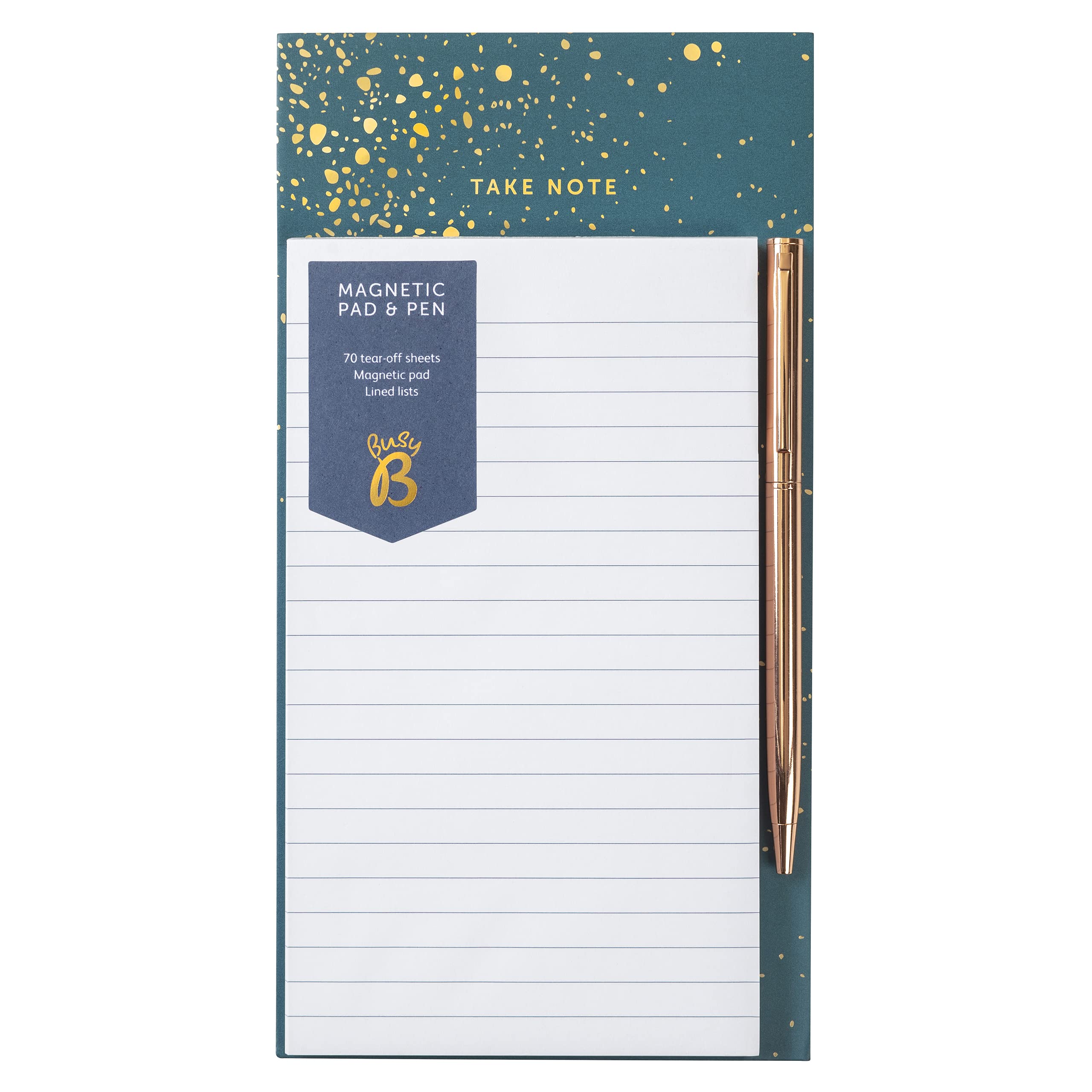Busy B Magnetic Pad & Pen - Pine - 70 lined tear-off list sheets with magnet and pen