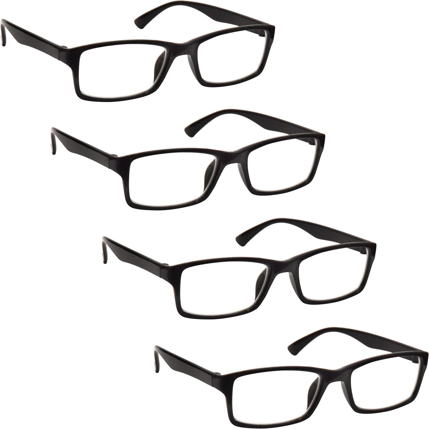 OPULIZE PEP Classic Reading Glasses for Women Men Scratch Resistant Rectangular Frame with Spring Hinges, Black +2.5 (Pack of 4)