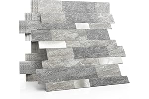 M MOFIT MOFIT Backsplash Tile for Kitchen Peel and Stick Stone Matte Finish,Bathroom Tiles Stickers 3D Wall Panel Linear Mosaic Marble Backsplash Waterproof(10sheets,Gray Silver)