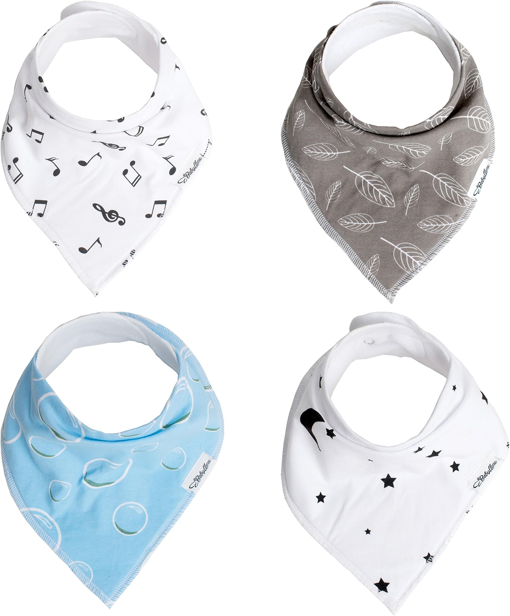 BABYLLONE Baby Bandana Bib Pack of 4 - Ideal as Baby Boy Bandana Bibs, Baby Girl Bandana Bibs, Bandana Drool Bibs and Dribble Bibs - Ultra High Absorption and Unique Appealing Patterns