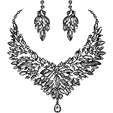 BriLove Wedding Bridal Crystal Rhinestones Marquise Cluster Statement Necklace Dangle Earrings Jewelry Set for Women