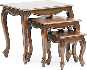 NES Furniture NES Fine Handcrafted Furniture Solid Mahogany Wood Queen Anne Nesting Tables - 24", Light Pecan