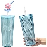 bzyoo 26oz BPA Free Tumbler with Straw & Lid - Cute Flower Silicone Straw Tips, Liner Grip Design for Easy Hold, Personalized & Unique Elbow Shape - Perfect for Office, and Everyday Use (color: Blue)