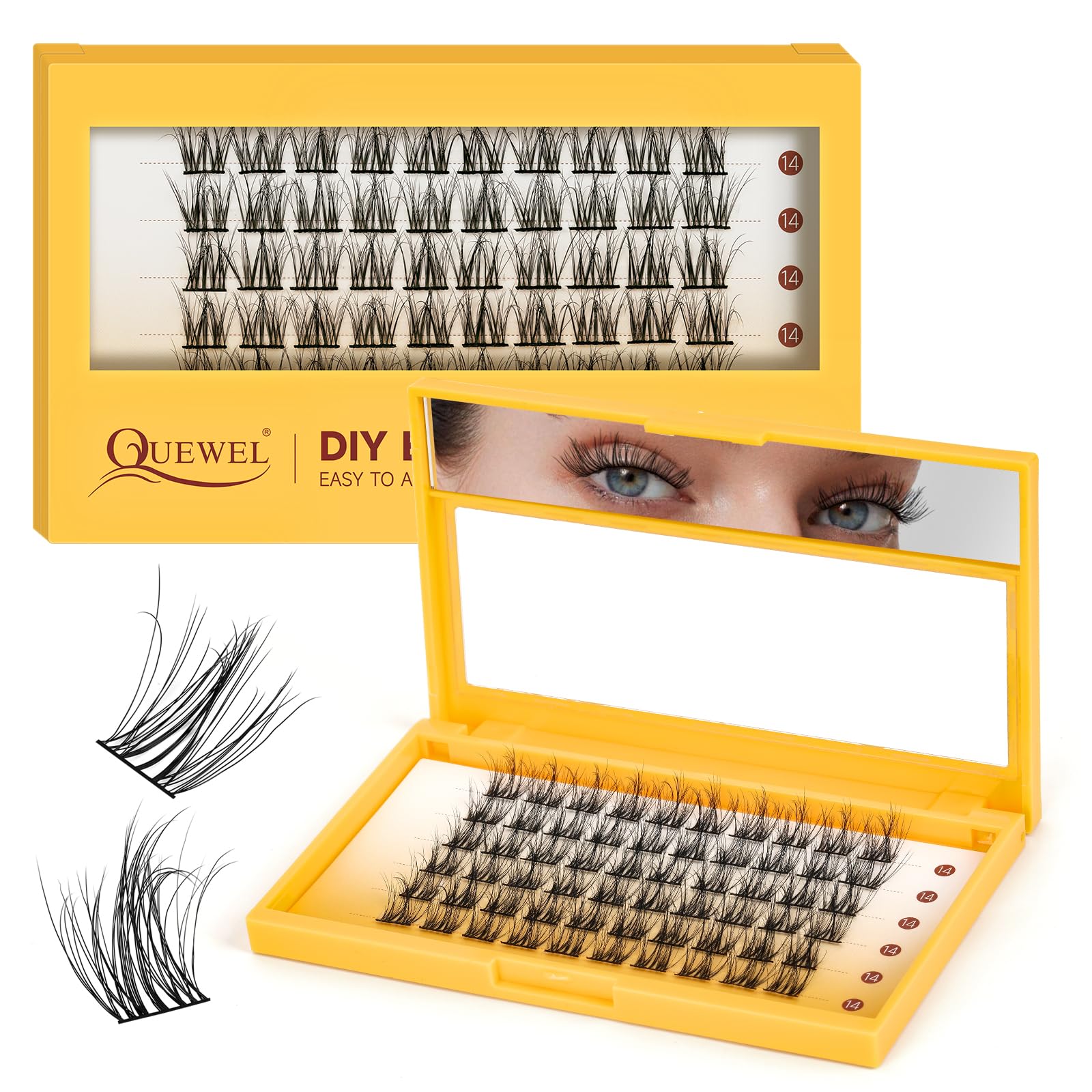 QUEWEL Lash Clusters 60Pcs Eyelash Clusters 14mm 3D DIY Lash Extensions Soft and Fluffy Cluster Lashes Easily Create Natural Effects At Home(LTM02-14mm) — image 1
