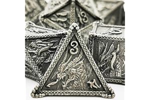 HAOMEJA Dice DND Metal Dragon Set Dice 7 Role Playing Dice D&D Solid Dice Dungeons and Dragons (Antique Iron)
