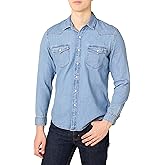 Amazon Essentials mens Slim-Fit Long-Sleeve Denim Shirt with Snap Buttons