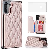 Asuwish Phone Case for Samsung Galaxy Note 10 5G Wallet Cover with Tempered Glass Screen Protector and Leather RFID Card Holder Stand Cell Accessories Note10 Notes 10s Ten Not S10 Women Men Rose Gold