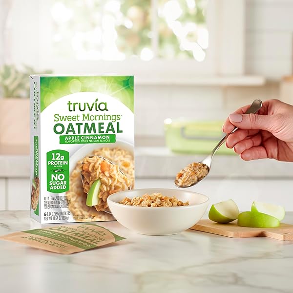 TRUVIA® SWEET MORNINGS™ APPLE CINNAMON INSTANT ROLLED OAT OATMEAL PACKETS, 12 G PROTEIN, NO SUGAR ADDED (6 PACKETS)