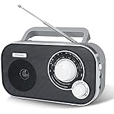 DreamSky AM FM Portable Radio Plug In Wall or Battery Operated for Home & Outdoor, Strong Reception & Sound, Large Dial Easy to Use, Transistor Antenna, Headphone Jack, Small Gifts for Seniors Elderly