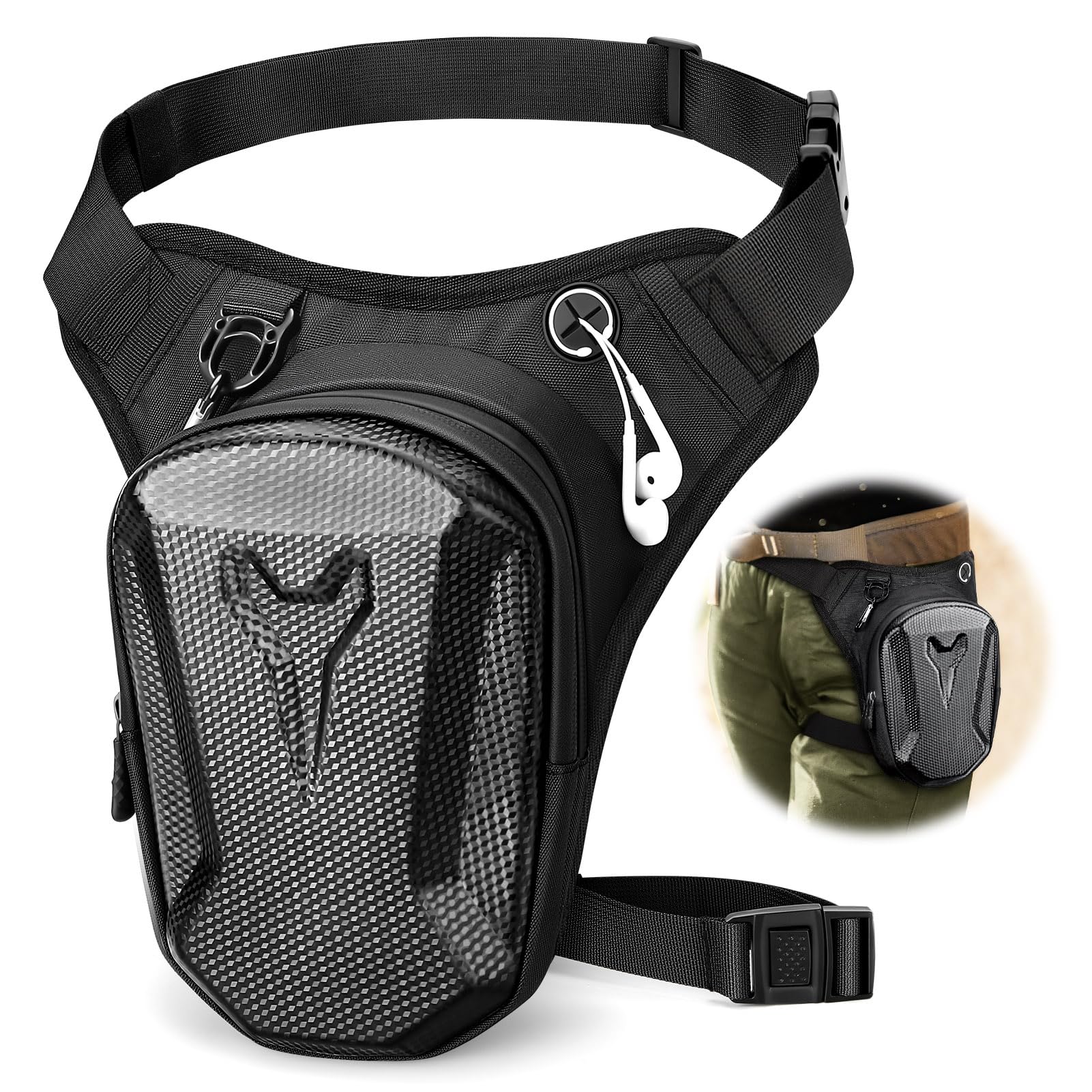 Motorcycle Thigh Bag for Men Women - Multifunctional Waist Pack With Removable Leg Straps, Expandable Storage Hip Bag for Cycling, Riding, Running, Traveling, Camping - Black