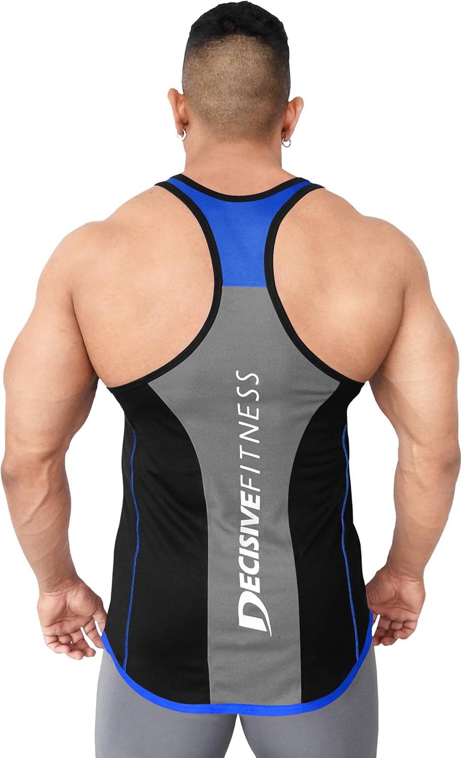 Buy DECISIVE Fitness 3 Tone Gym Stringer Vest for Men Black_Blue at