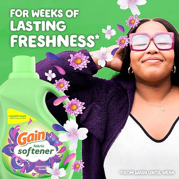GAIN LIQUID FABRIC SOFTENER, MOONLIGHT BREEZE SCENT, 140 FL OZ, 190 LOADS, SMOOTH TOUCH – SOFTNESS YOU CAN FEEL