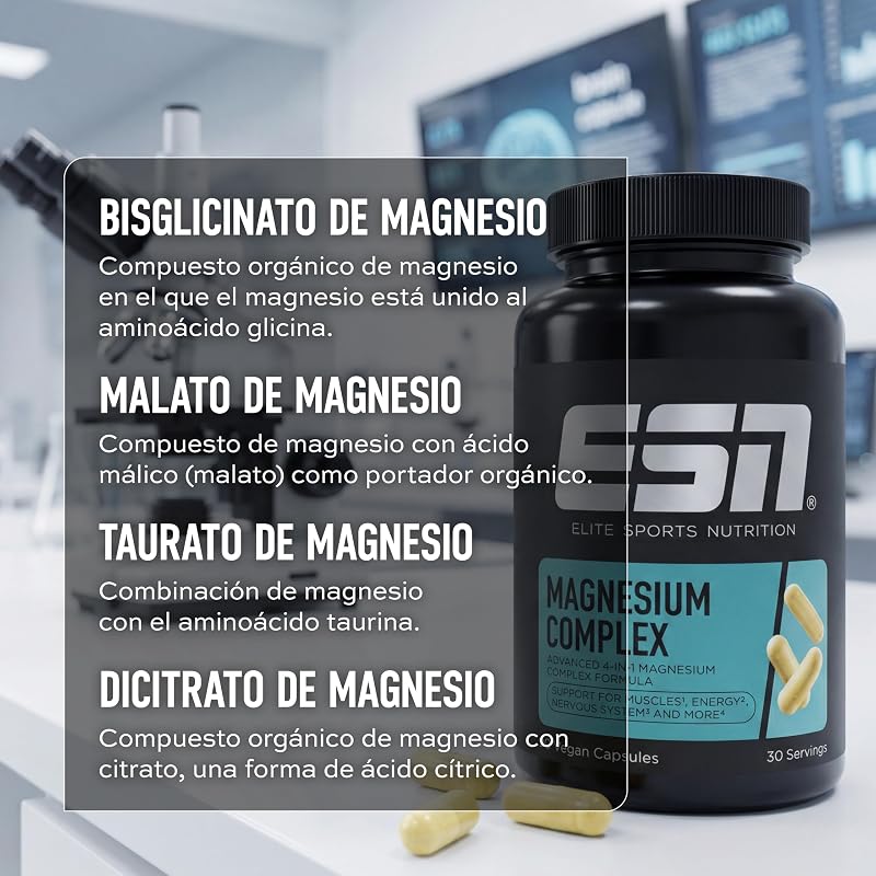 Complexo de Magnésio, 90 cápsulas, 323 mg de magnésio por dose diária, fórmula complexa 4-em-1 - Fabricado na Alemanha