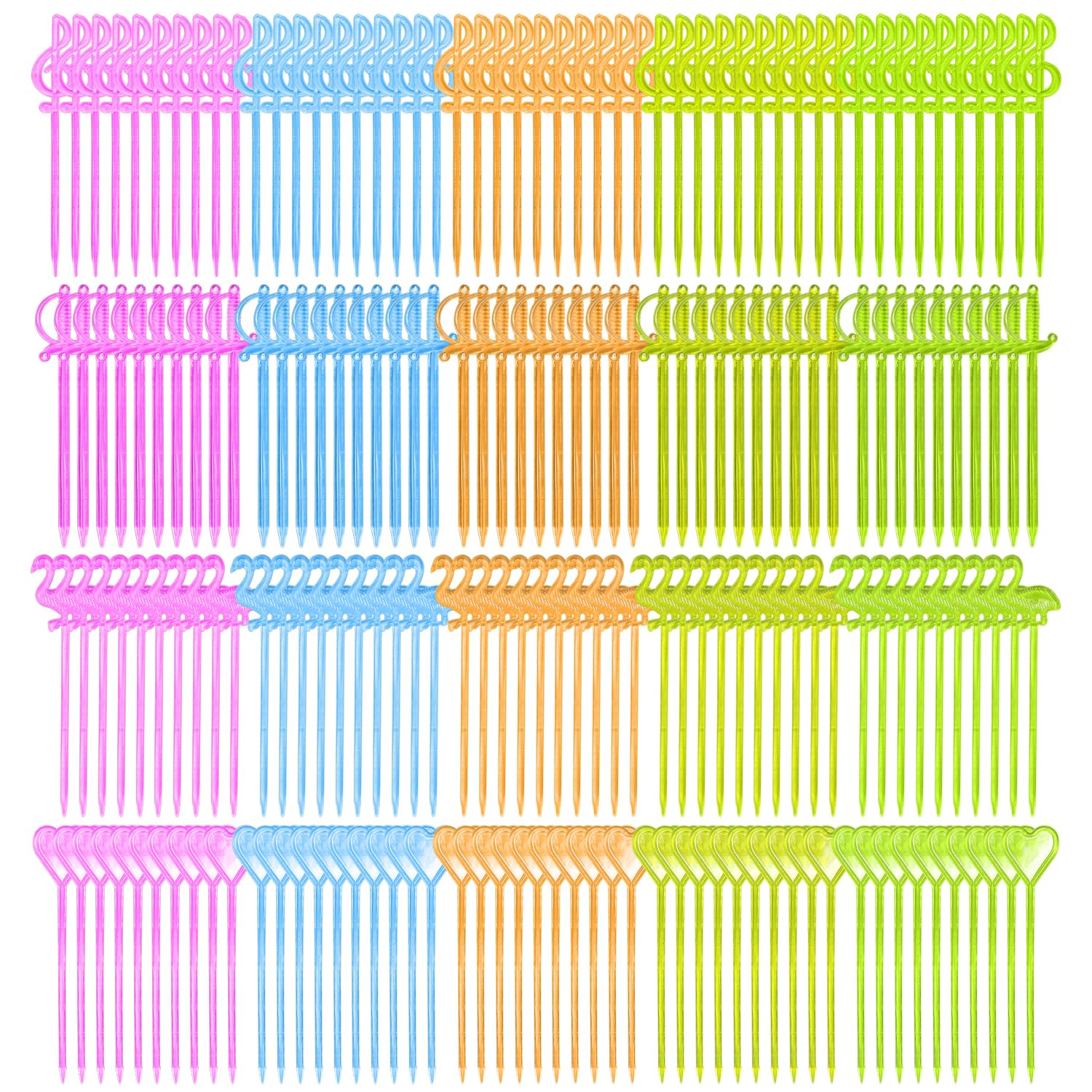 200 Colorful Plastic Fruit Picks - Reusable Party Toothpicks & Cocktail Skewers (Various Styles)