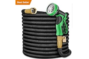 PALINT Expandable Garden Hose 50 ft with 10 Function Nozzle Sprayer, Lightweight Flexible Water Hose with Durable Collapsible Latex Core & Solid Brass Fittings, 50ft Retractable Stretch Hose, Black