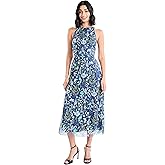 Maggy London Women's Dresses Floral Embroidered Halter Neck Midi Dress with Back V-Neck