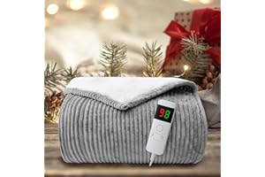 DAICO Heated Blanket Electric Throw, Flannel Sherpa Electric Blanket Heating Throw for Sofa, 10 Levels Heating Setting Controller, 1/2/4/6/8H Auto Shut Off Settings, Machine Washable, 50" x60", Grey
