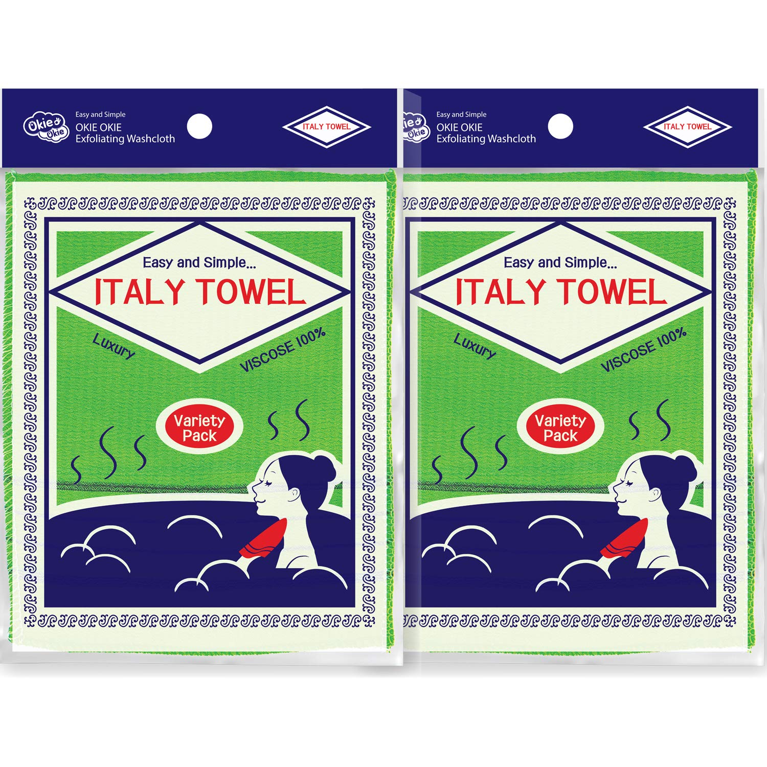 [ 8PCS ] Korean Asian Exfoliating Washcloth Italy Towel - Scrubbing Cloth for Removing Dead Skin Callus, Cleaning Pores and Reducing Acne Breakout and Blackhead (01. Green 4pcs + Green 4pcs)