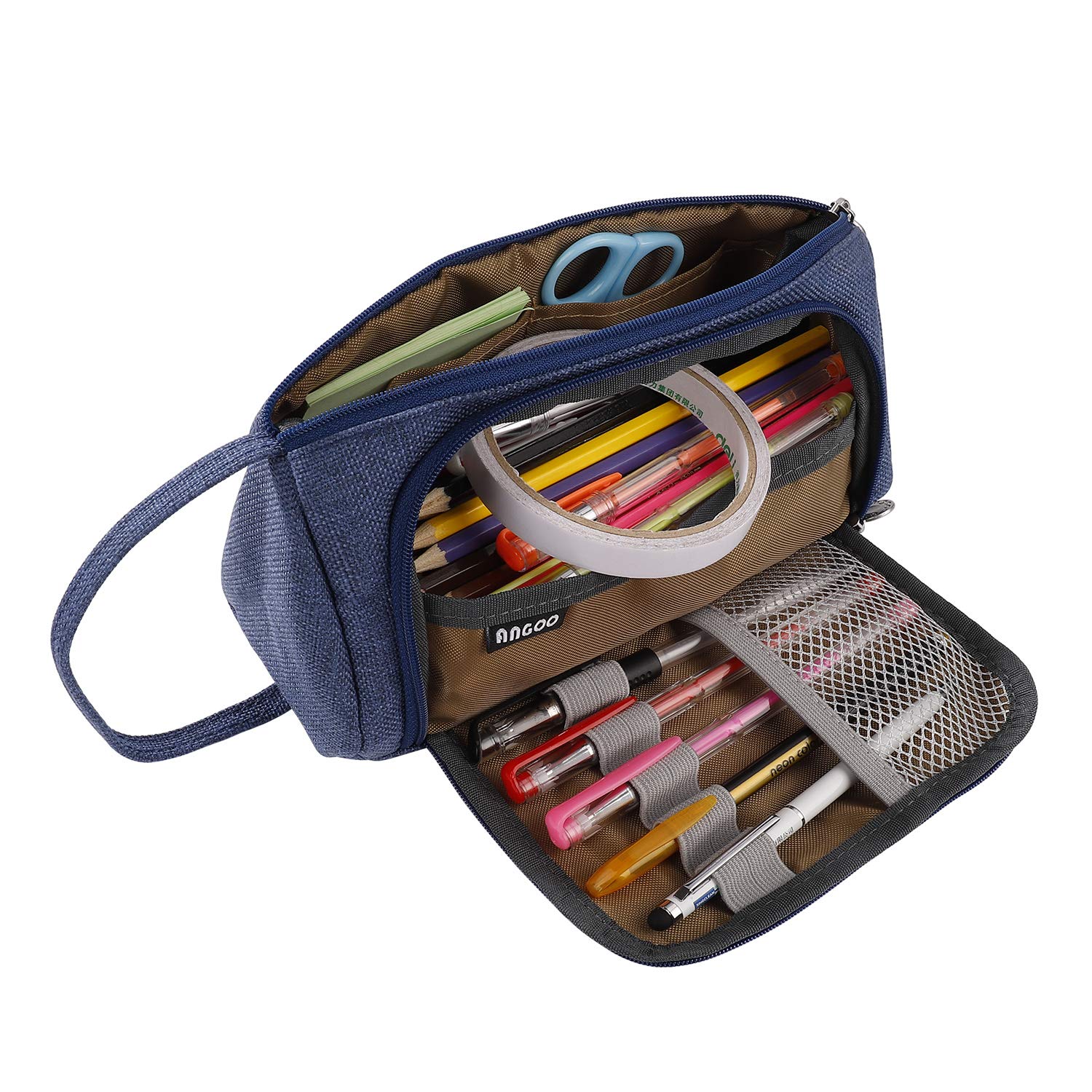 MengH-SHOP Large Capacity Pencil Case Pouch Multifunctional Canvas Pencil Bag Stationery Organizer Durable Pencil Case Pouch Cosmetic Pouch for Boys and Girls (Blue)
