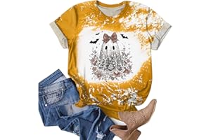 GENERIC Halloween Shirts for Women 2025 Cute Ghost Shirt Fall Pumpkin Tshirt Coffee Graphic Tees Casual Short Sleeve Tops