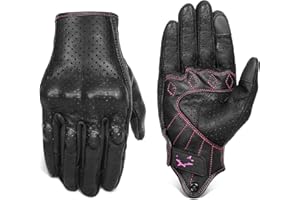 SUPERBIKE Women ’s Touchscreen Motorcycle Gloves Full Finger Black Leather Armored Ladies Motorbike Gloves (G01W-Black Leather with Rose Line, M)