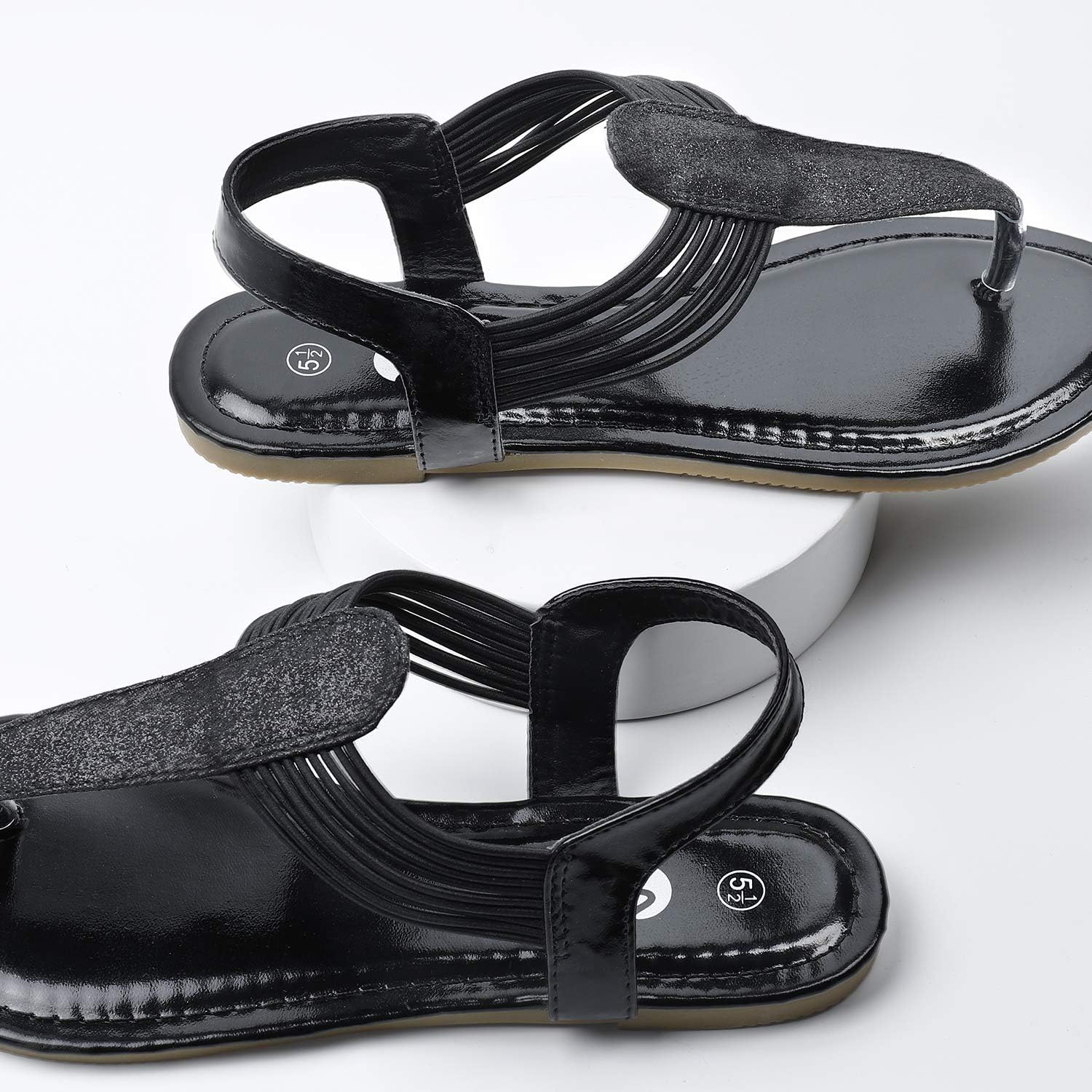 Sparkling Elastic Strappy Thong Ankle Strap Sandals for Women Rekayla Flat Sandals