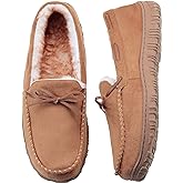 VLLy Mens Moccasin Slippers with Memory Foam Arch Support, Non Slip Rubber Sole House Shoes for Men Machine Washable Warm Fleece Lined Indoor Outdoor Home Shoes